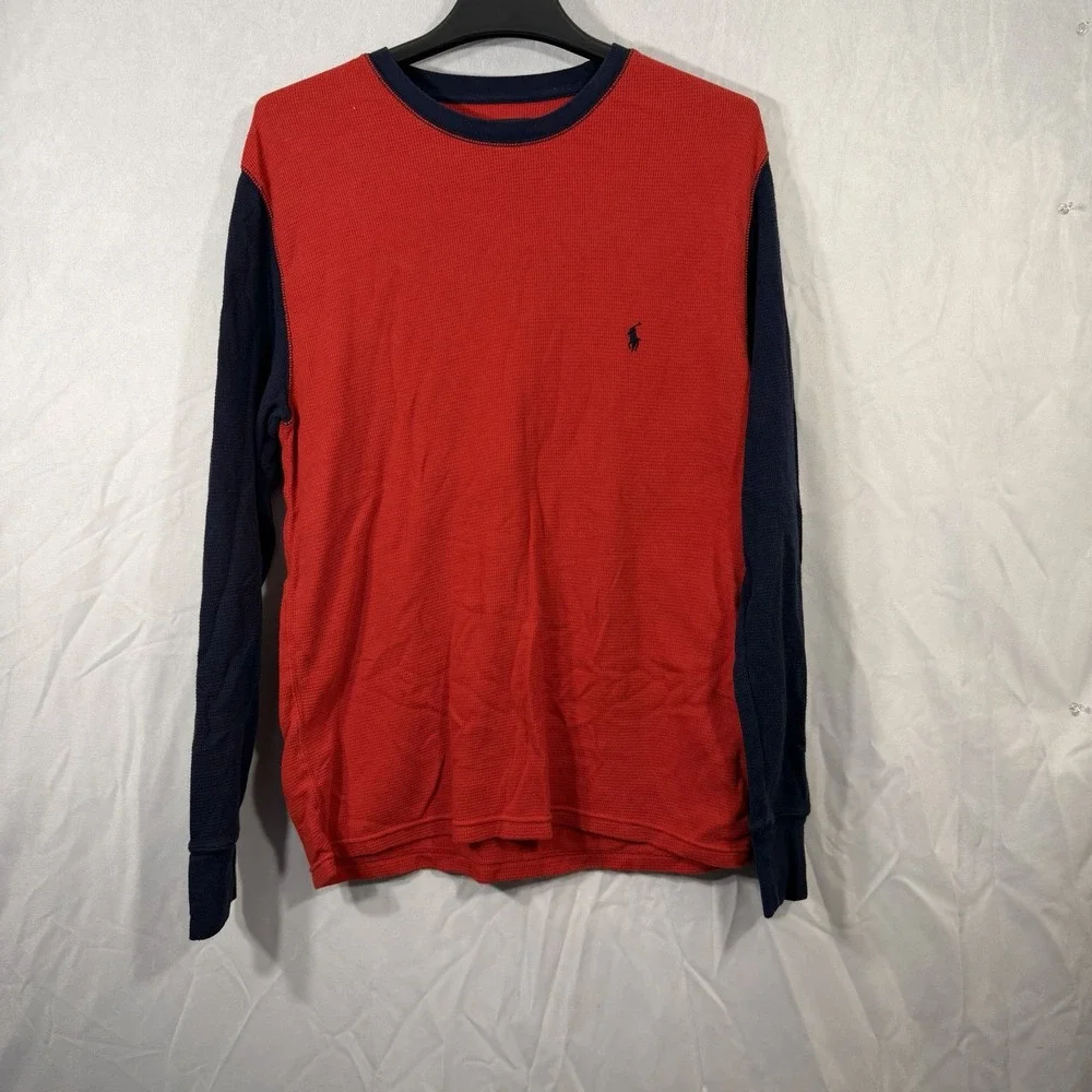 polo‎ ralph lauren Crewneck Thermal Long Sleeve Shirt Red Blue Men's TRUE Medium